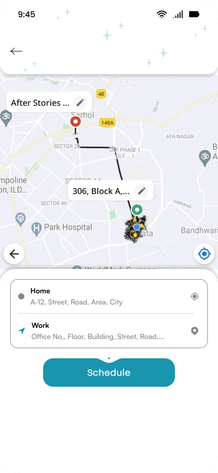 Routes app location selection screen